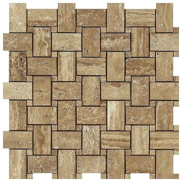 Noce Exotic Travertine Basketweave Mosaic Tile
