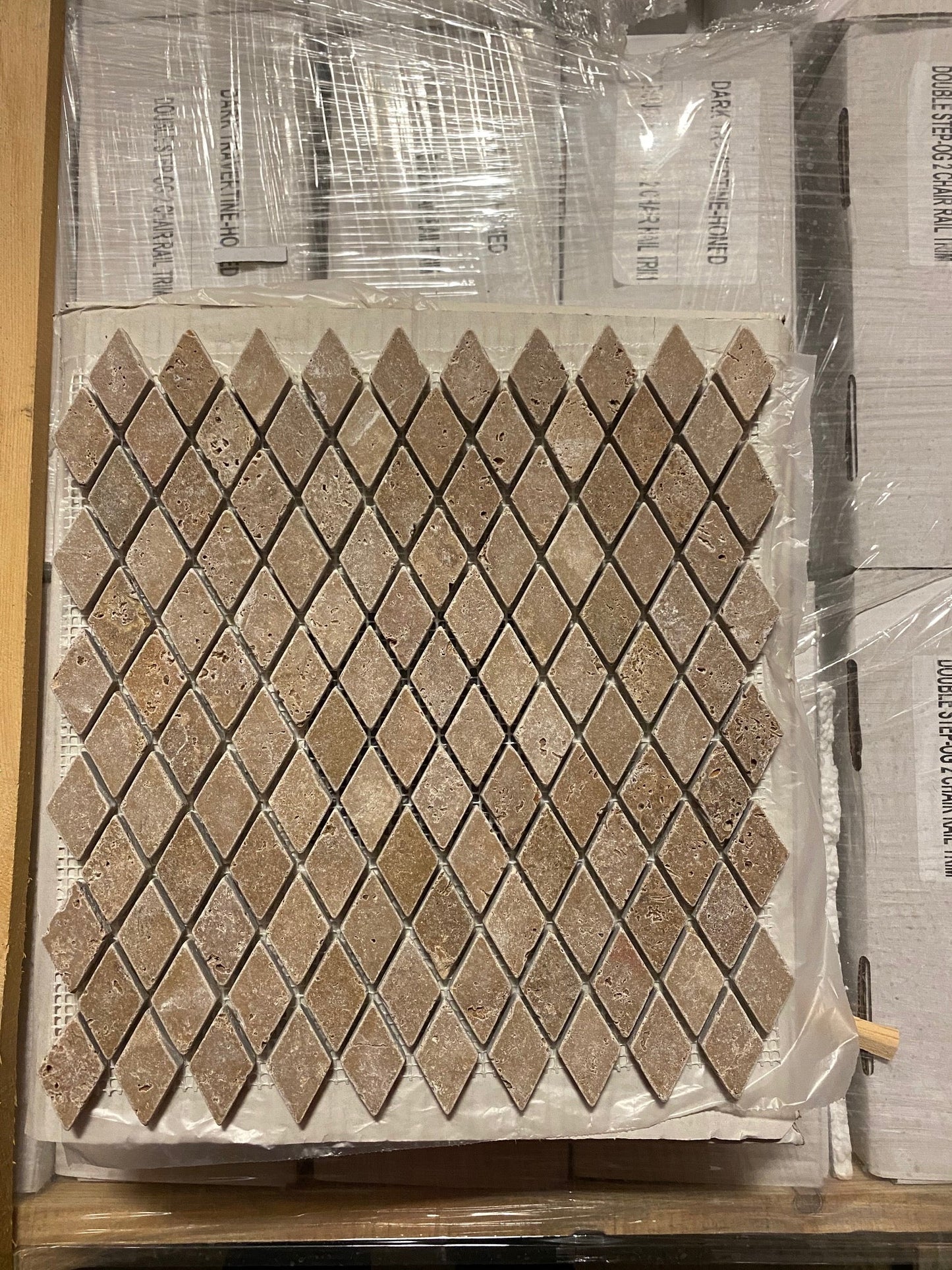 Azulejo de mosaico de travertino Noce con efecto diamante, 1 x 2 pulgadas