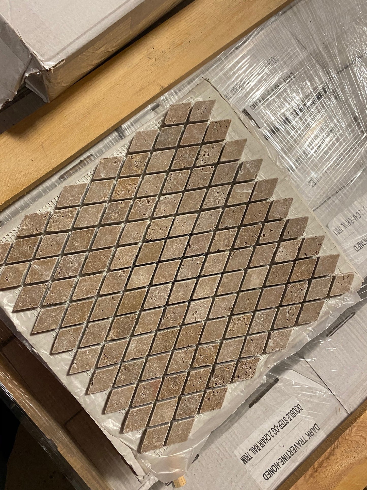 Azulejo de mosaico de travertino Noce con efecto diamante, 1 x 2 pulgadas