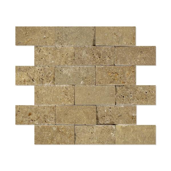 Azulejo de mosaico de travertino Noce de ladrillos con cara dividida de 2 x 4 pulgadas