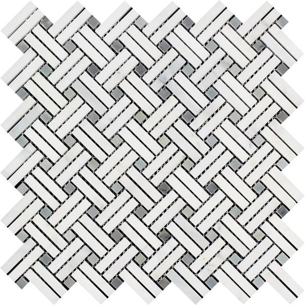 Oriental White Stanza w/ Blue - Gray Dots Mosaic Tile