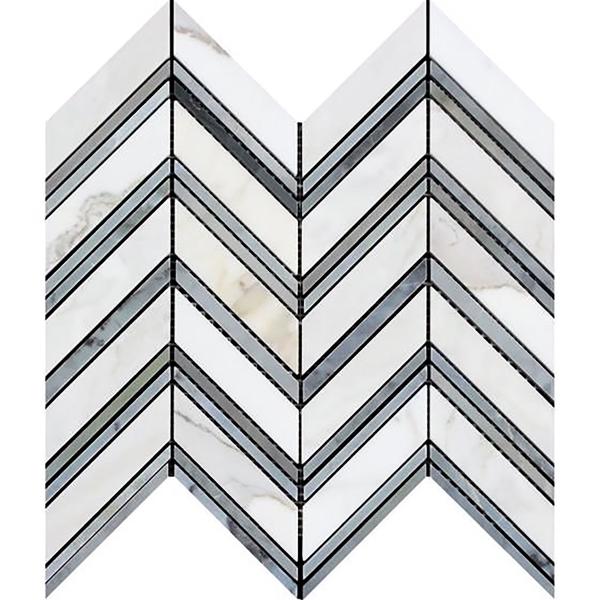 Oriental White Chevron w/Blue - Gray Mosaic - Large