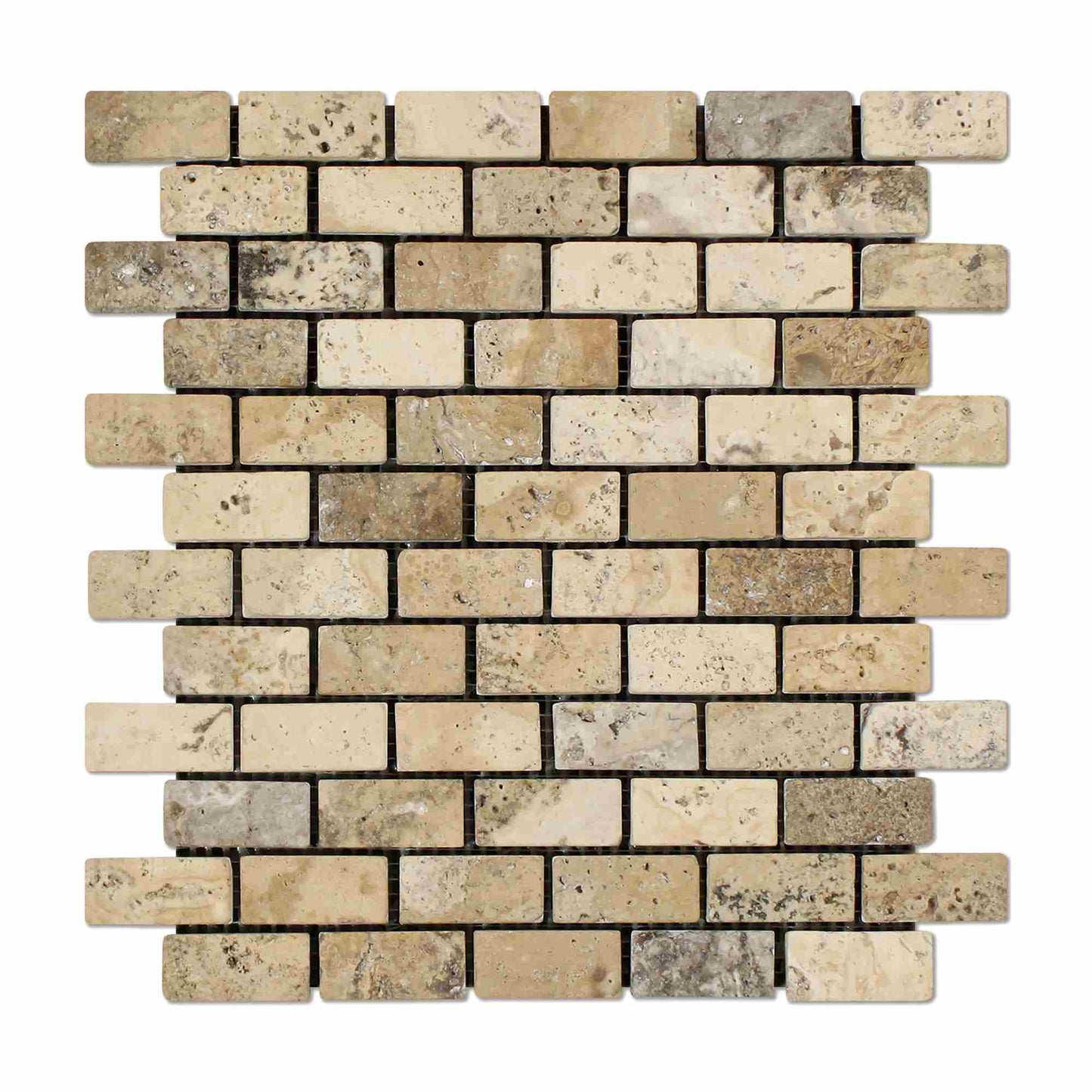 Philadelphia Travertine Tumbled Brick Mosaic Tile 1x2"