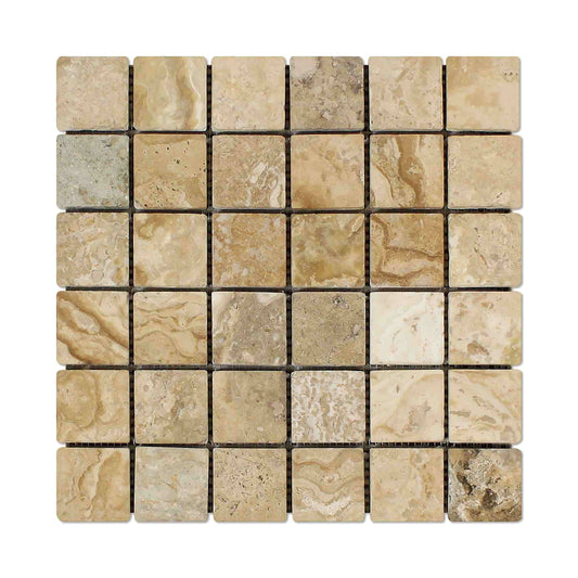 Philadelphia Travertine Tumbled Square Mosaic Tile 2x2"