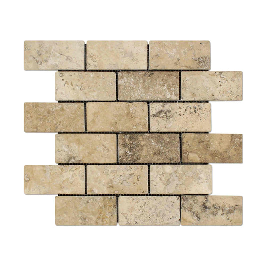 Philadelphia Travertine Tumbled Brick Mosaic Tile 2x4"