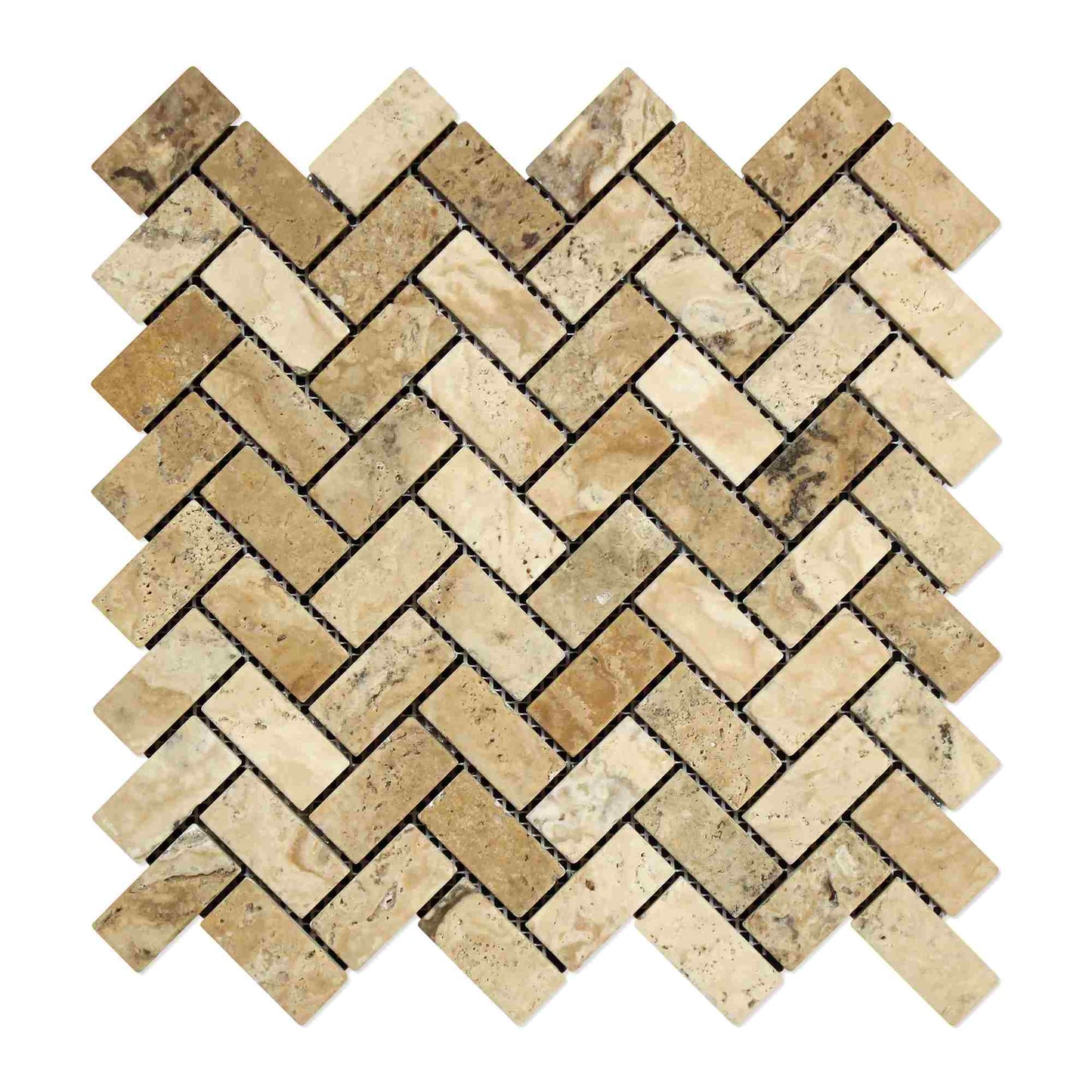 Philadelphia Travertine Tumbled Herringbone Mosaic Tile 1x2"