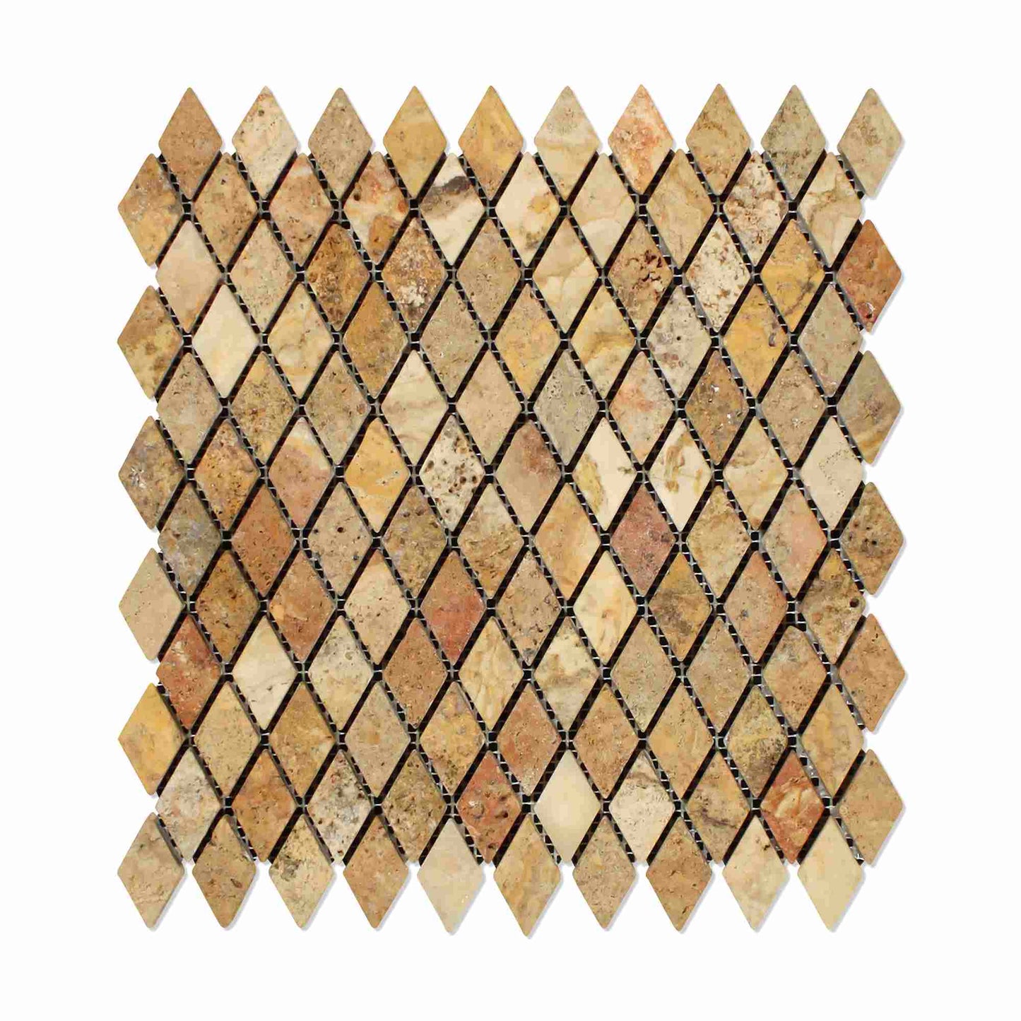 Scabos Travertine Tumbled Diamond Mosaic Tile 1x2"