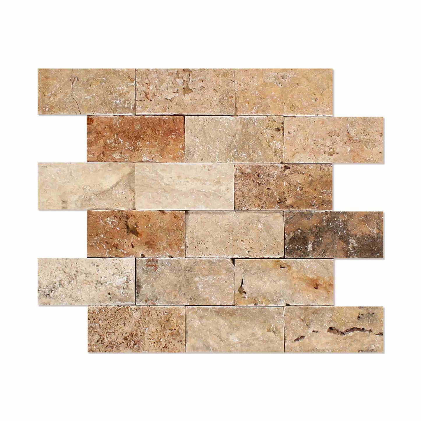 Scabos Travertine Split Faced Brick Mosaic Tile 2x4"