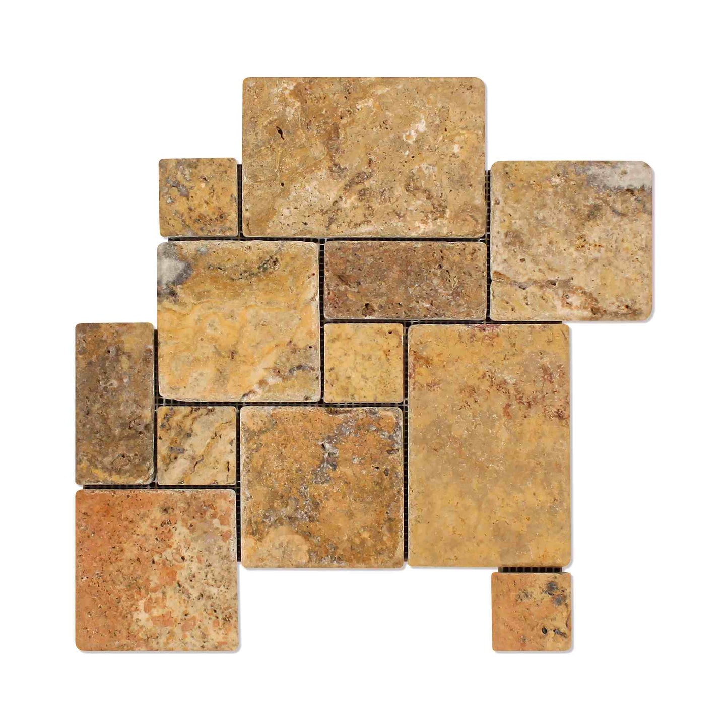 Scabos Travertine Tumbled Mini Versailles Mosaic Tile