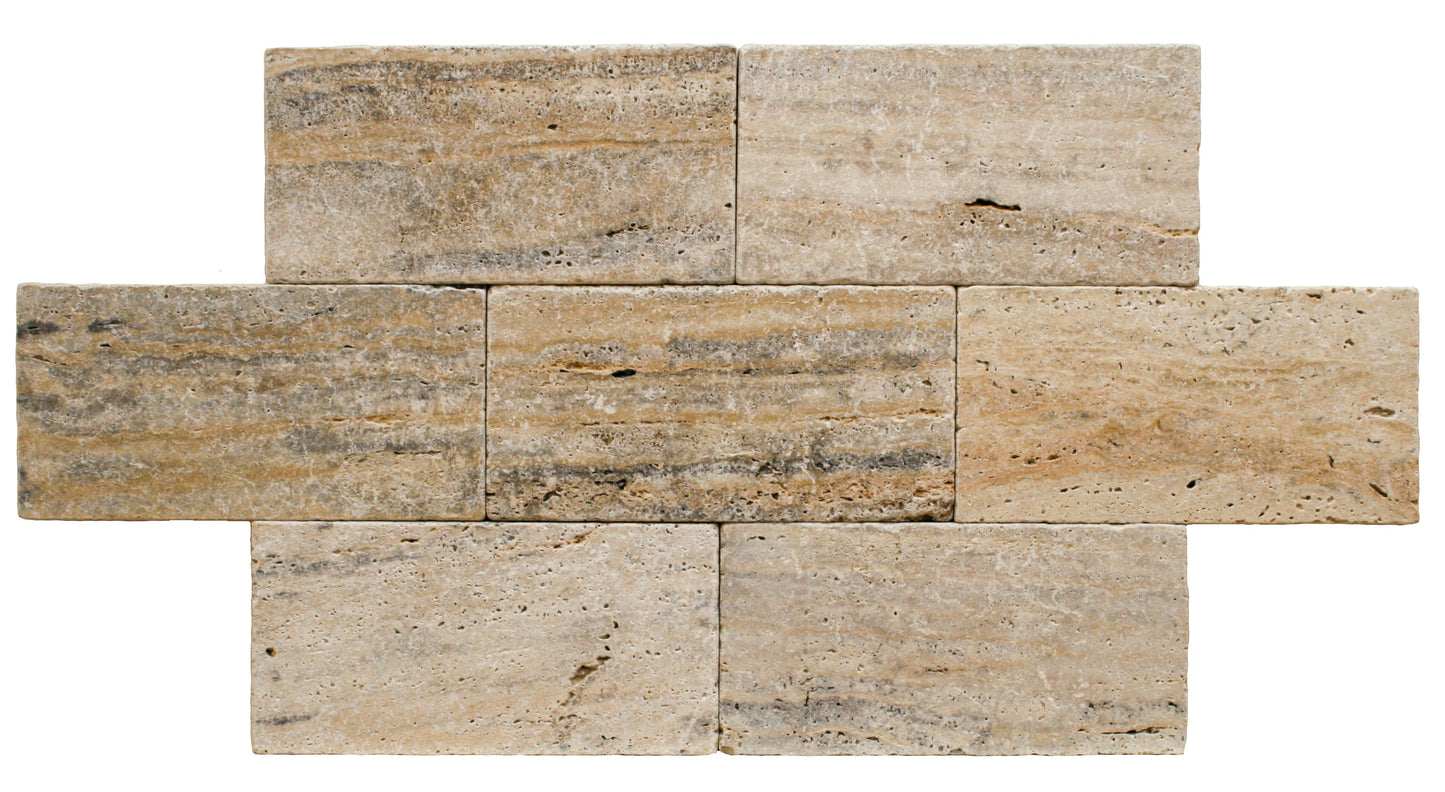 Scabos Travertine Tumbled Exterior Pool Paver 6X12" 1 1/4"