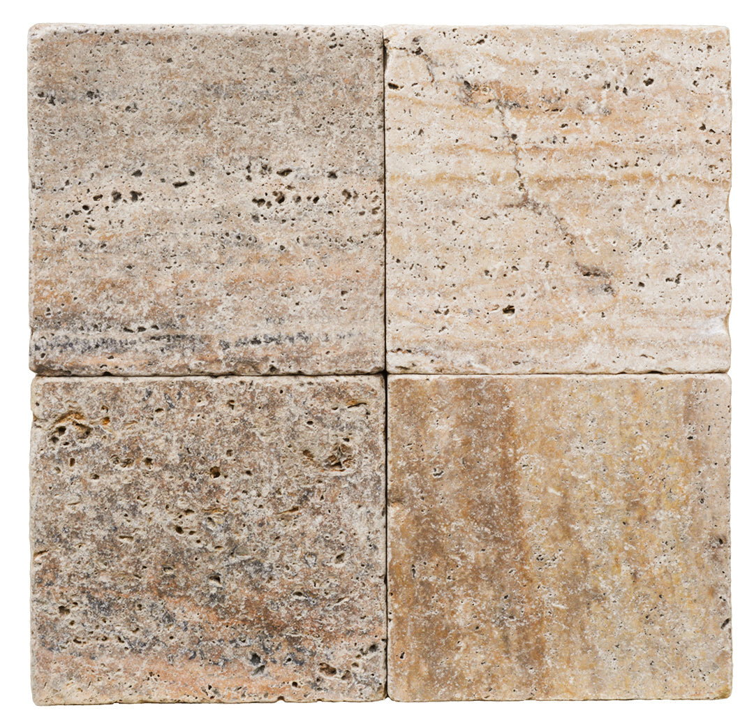 Scabos Travertine Tumbled Exterior Pool Paver 6X6" 1 1/4"