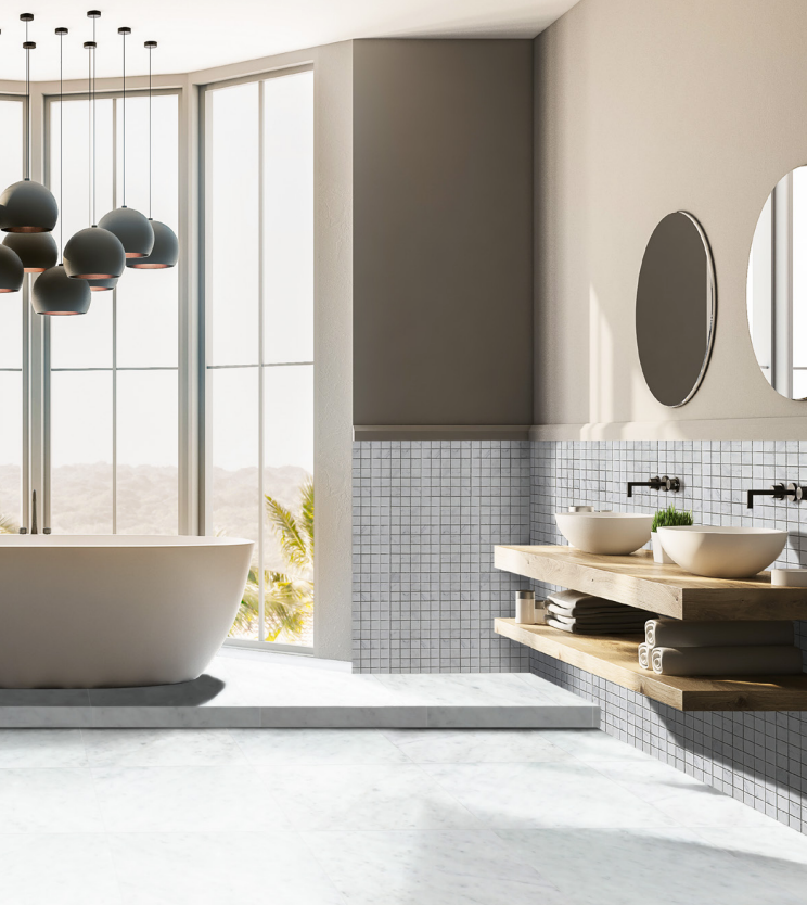 Azulejo de mármol blanco italiano biselado de Carrara para pared y suelo, 4 x 12 pulgadas