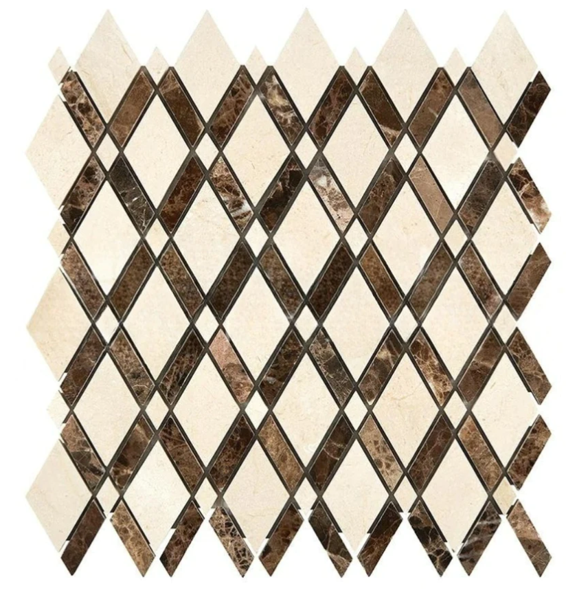 Celosía pulida Crema Marfil con mosaico oscuro Emperador