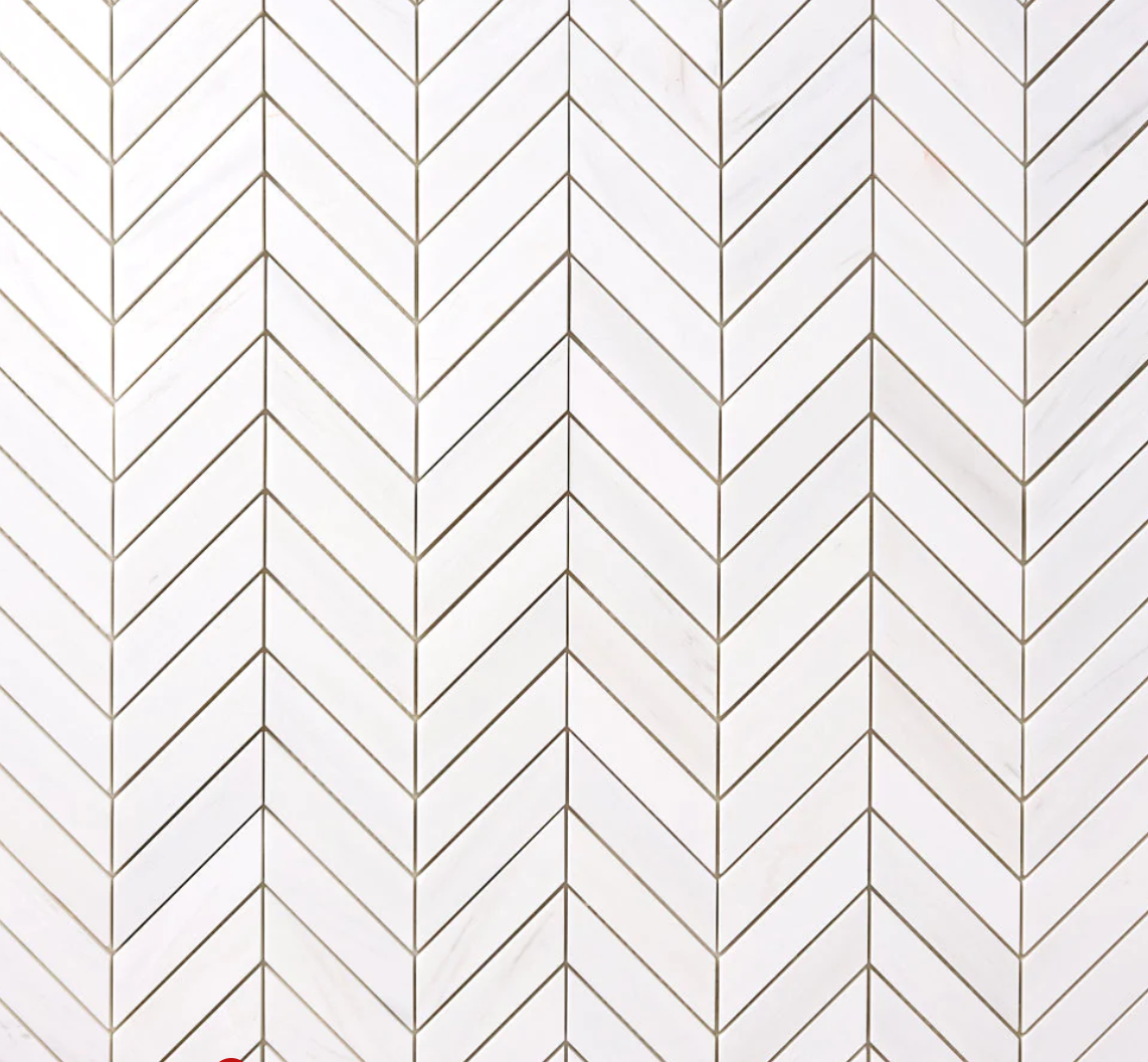 Azulejo de mosaico Chevron Bianco Dolomite de 2,5 x 10 cm