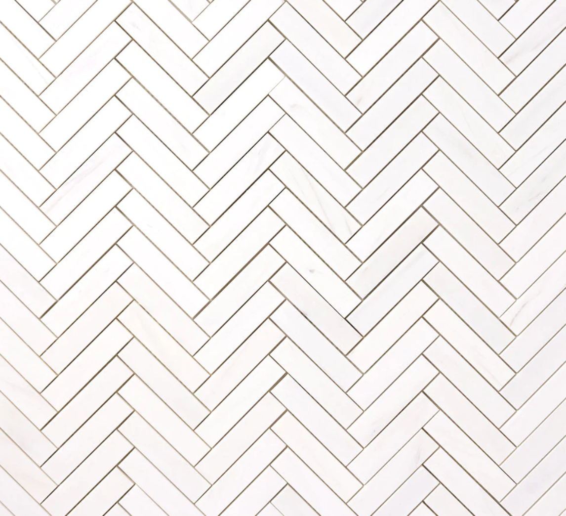 Bianco Dolomite Polished Herringbone Mosaic Tile 1"x4"