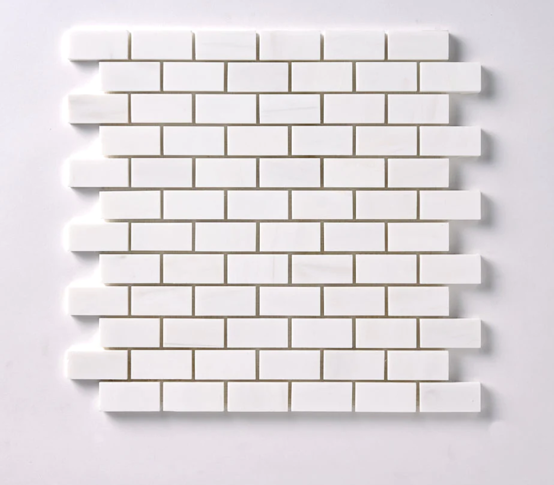 Bianco Dolomite Polished Mini Brick Mosaic Tile 5/8"x1 1/4"