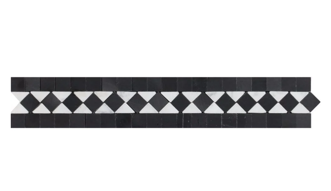 Carrara Italian White BIAS Border Tile with Black   2" x 12"