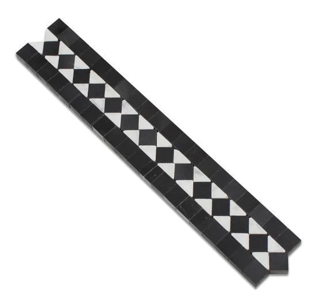 Carrara Italian White BIAS Border Tile with Black   2" x 12"