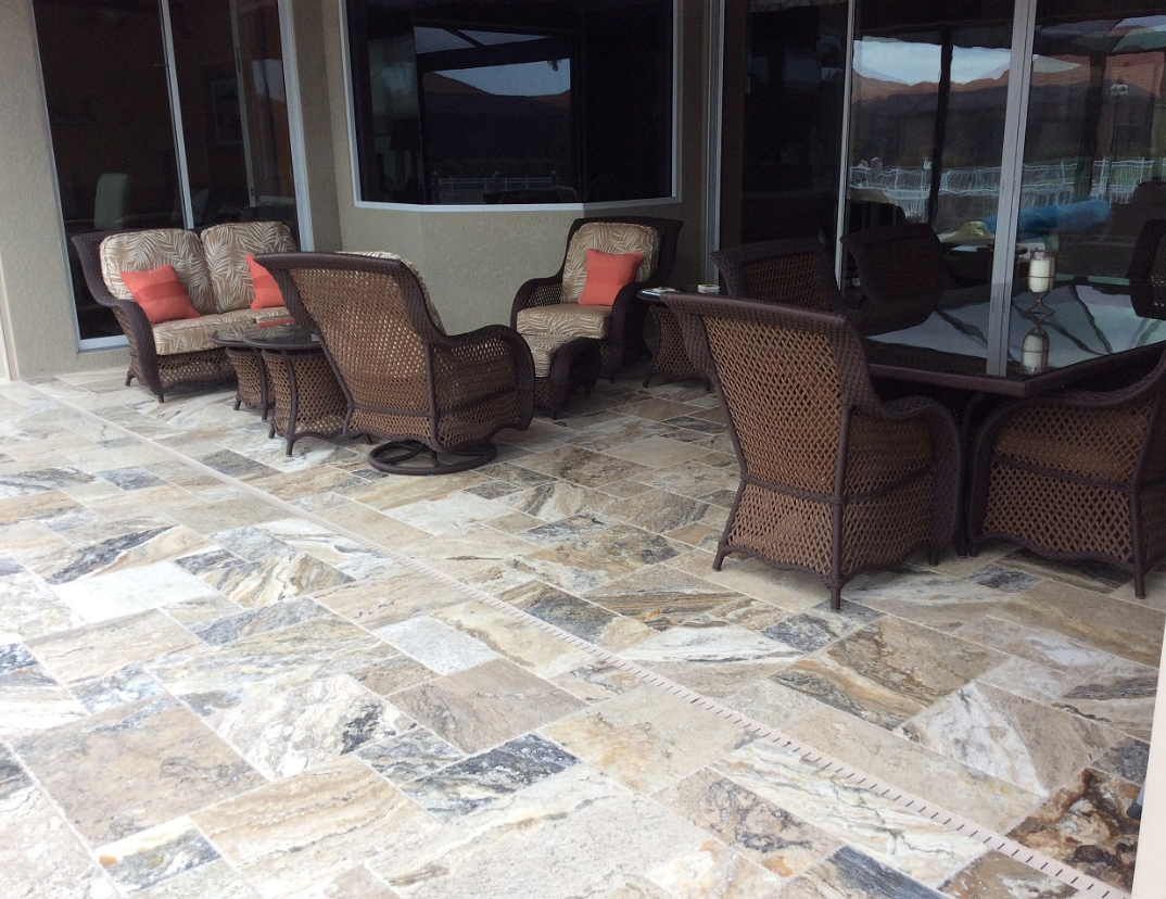 Antico Onyx Travertine Versailles Pattern Brushed & Chiseled