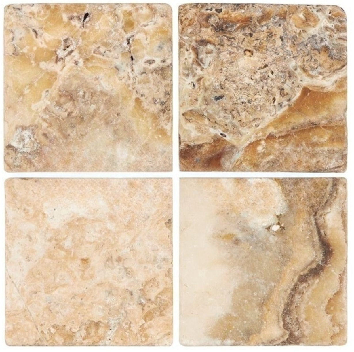 Antico Onyx Travertine Tumbled Square Tile 6x6"