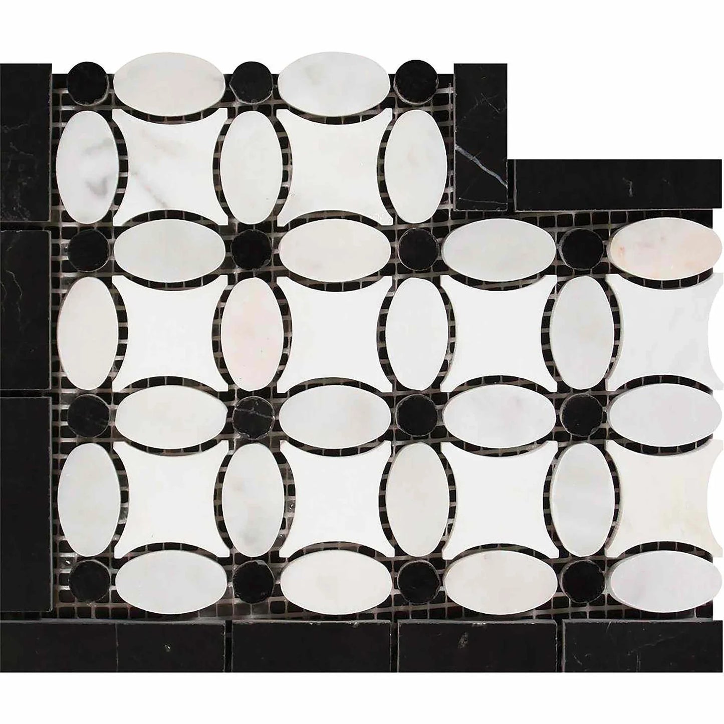 Thassos White Marble 3/8 Florida Flower Corner Border (w/ Black)