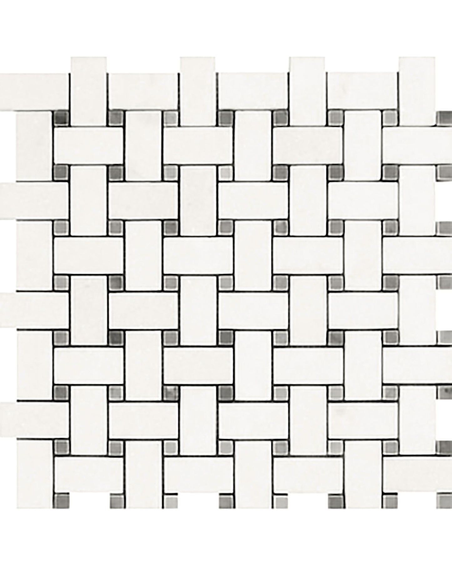Thassos White Basketweave w/ Blue - Gray Dots Mosaic Tile