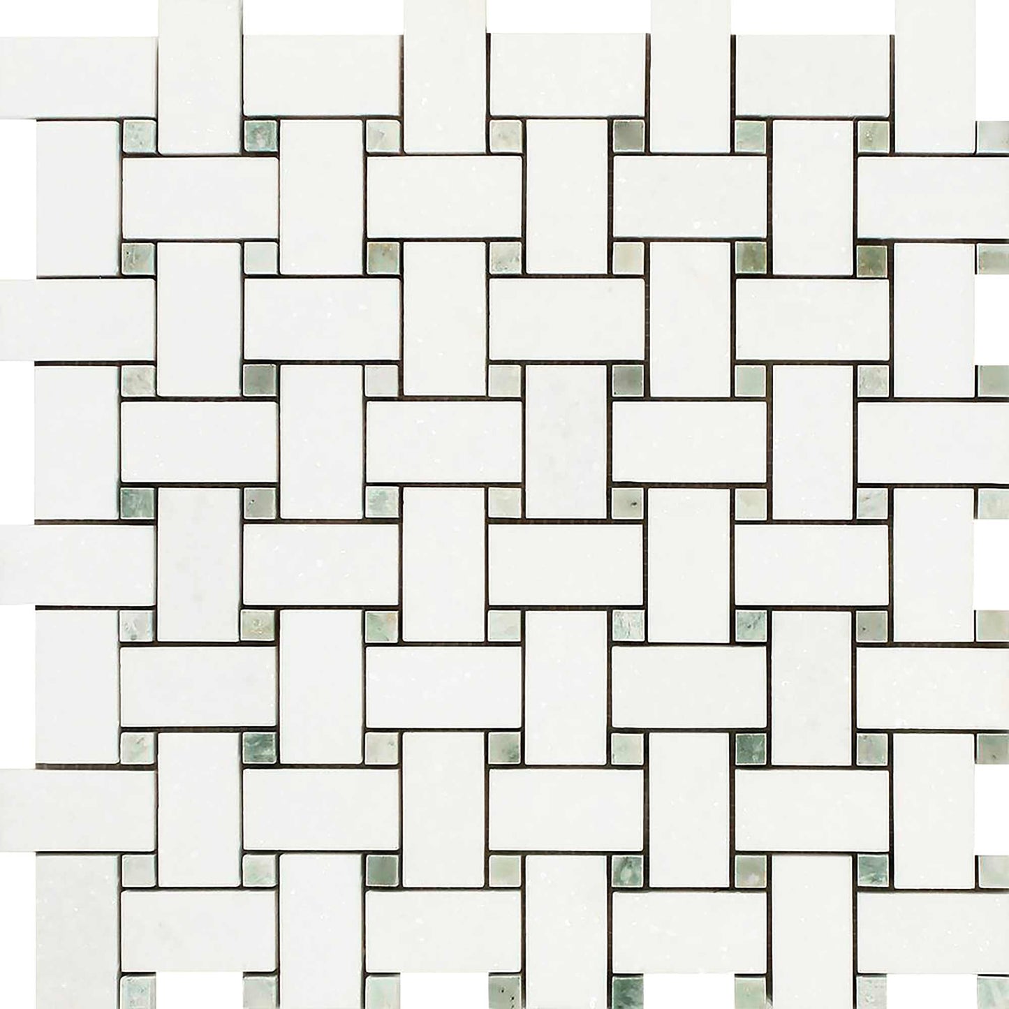 Thassos White Basketweave w/ Ming Green Mosaic Tile