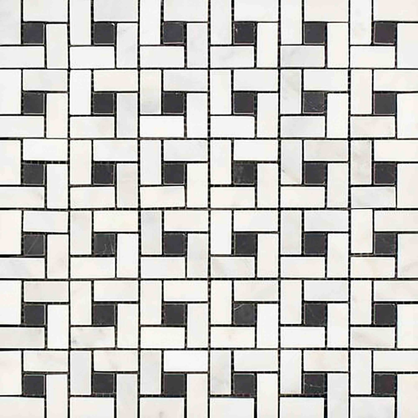 Thassos White Mini Pinwheel w/ Black Dots Mosaic Tile