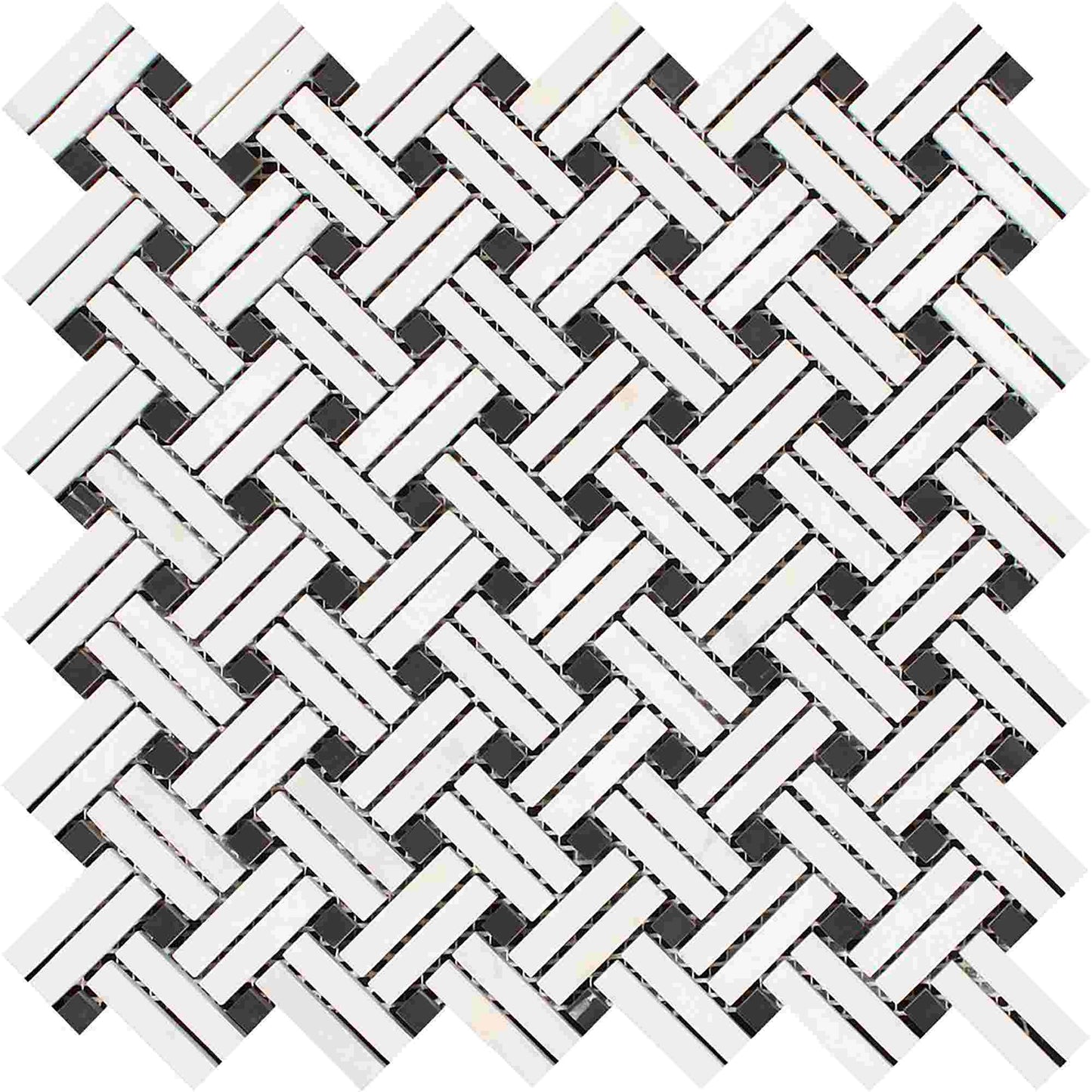 Thassos White Stanza w/ Black Dots Mosaic Tile
