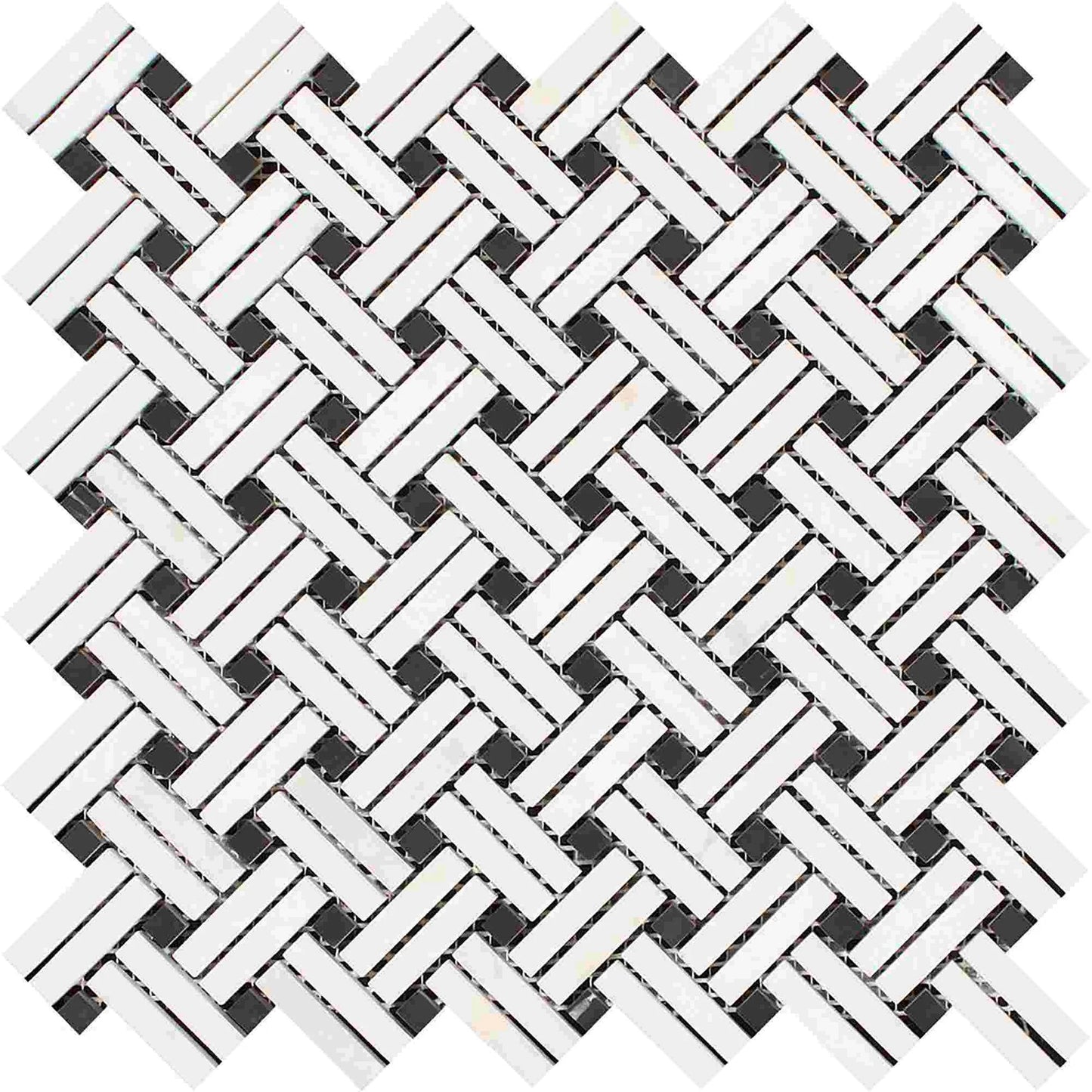 Thassos White Stanza Mosaic w/ Black Dots Polished