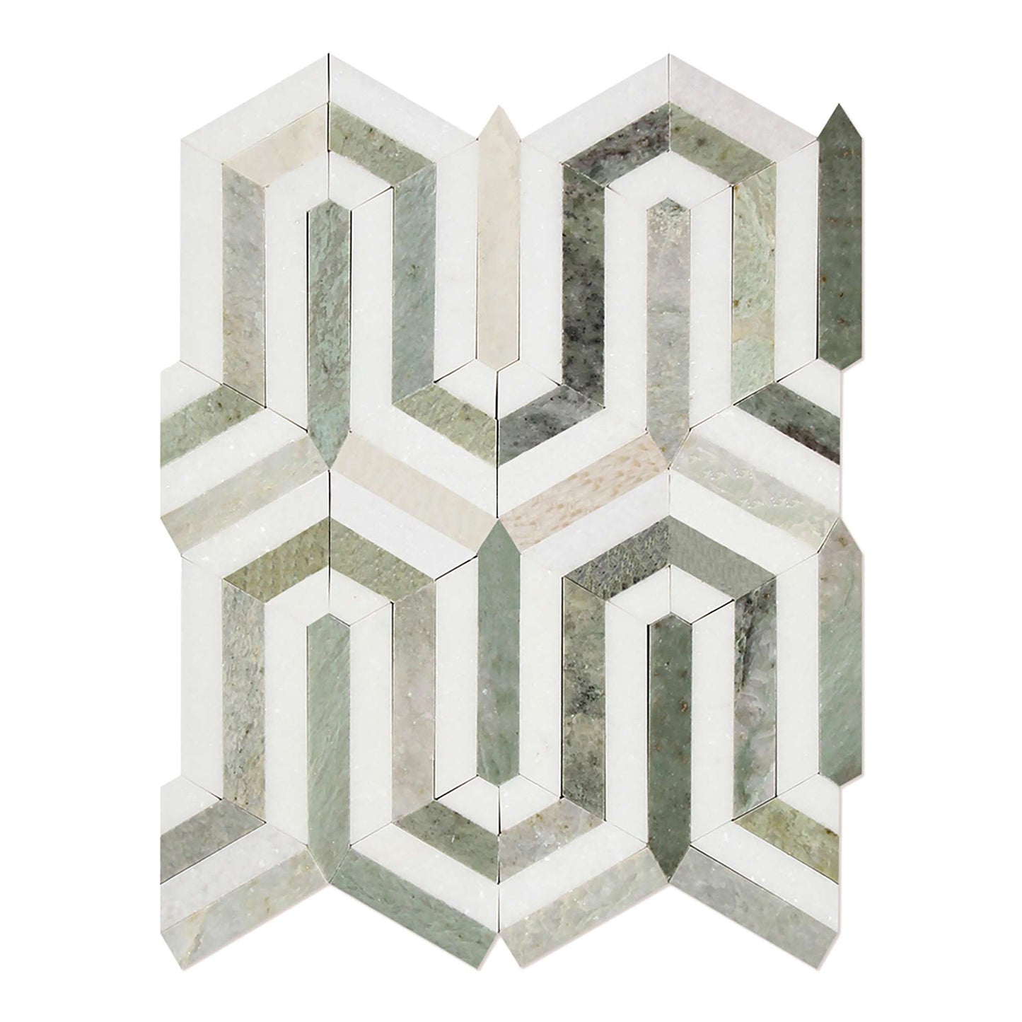 Diseño Berlinetta blanco Thassos con mosaico verde Ming