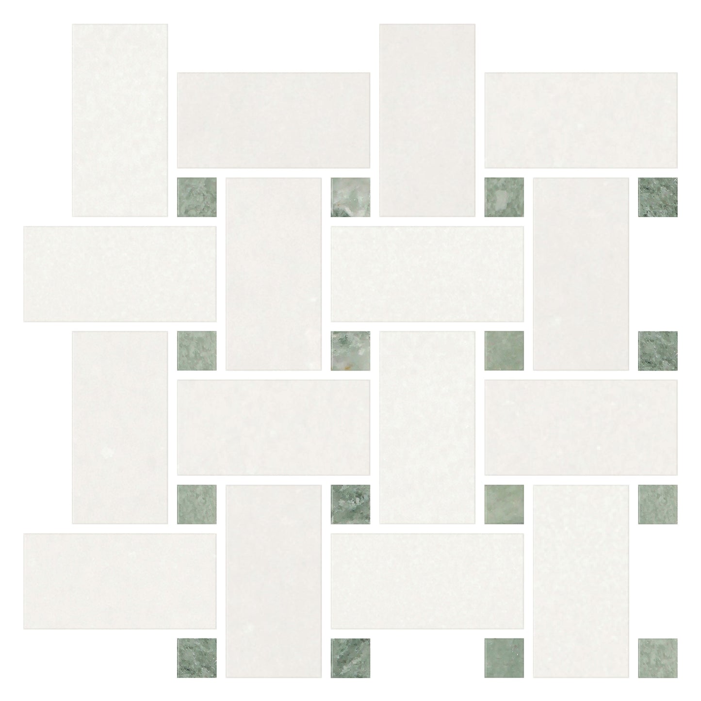 Thassos White Basketweave w/ Ming - Green Mosaic Tile - Large