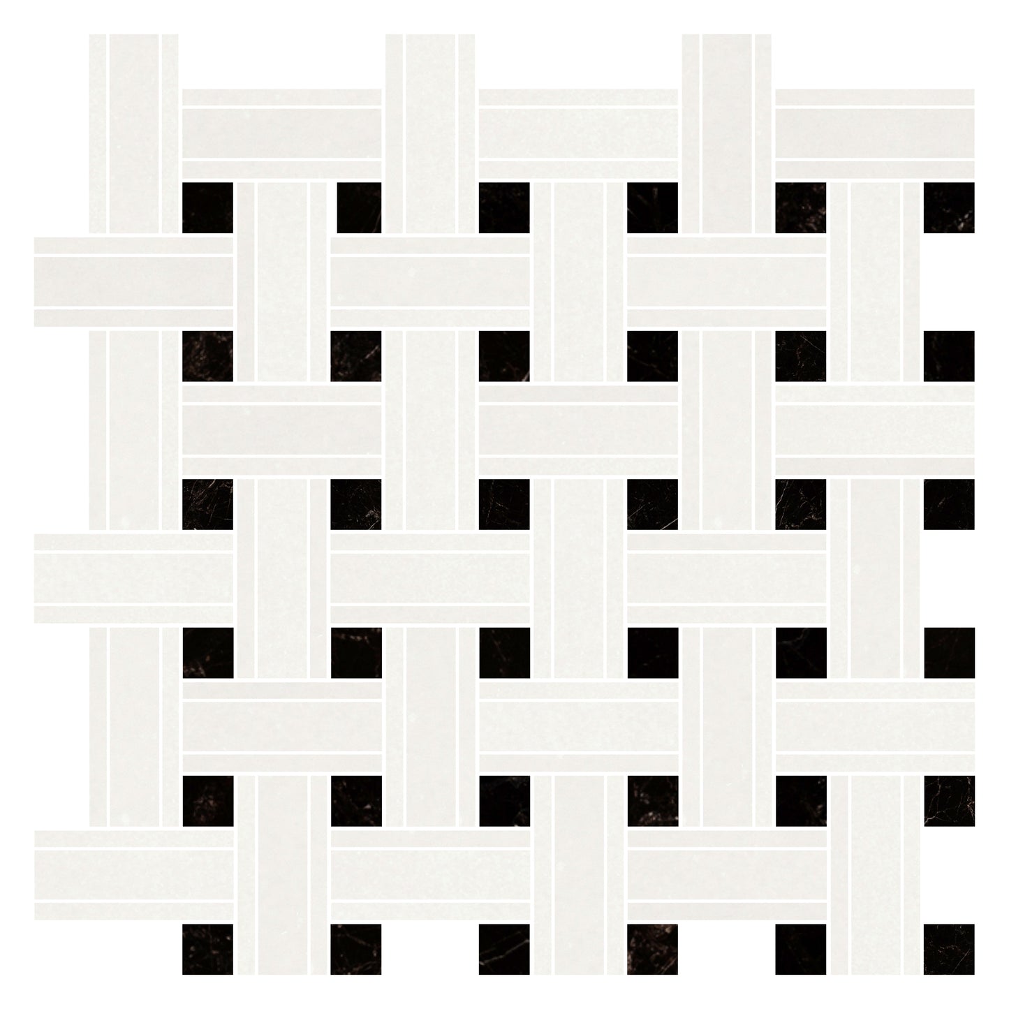Tejido triple blanco Thassos con mosaico negro