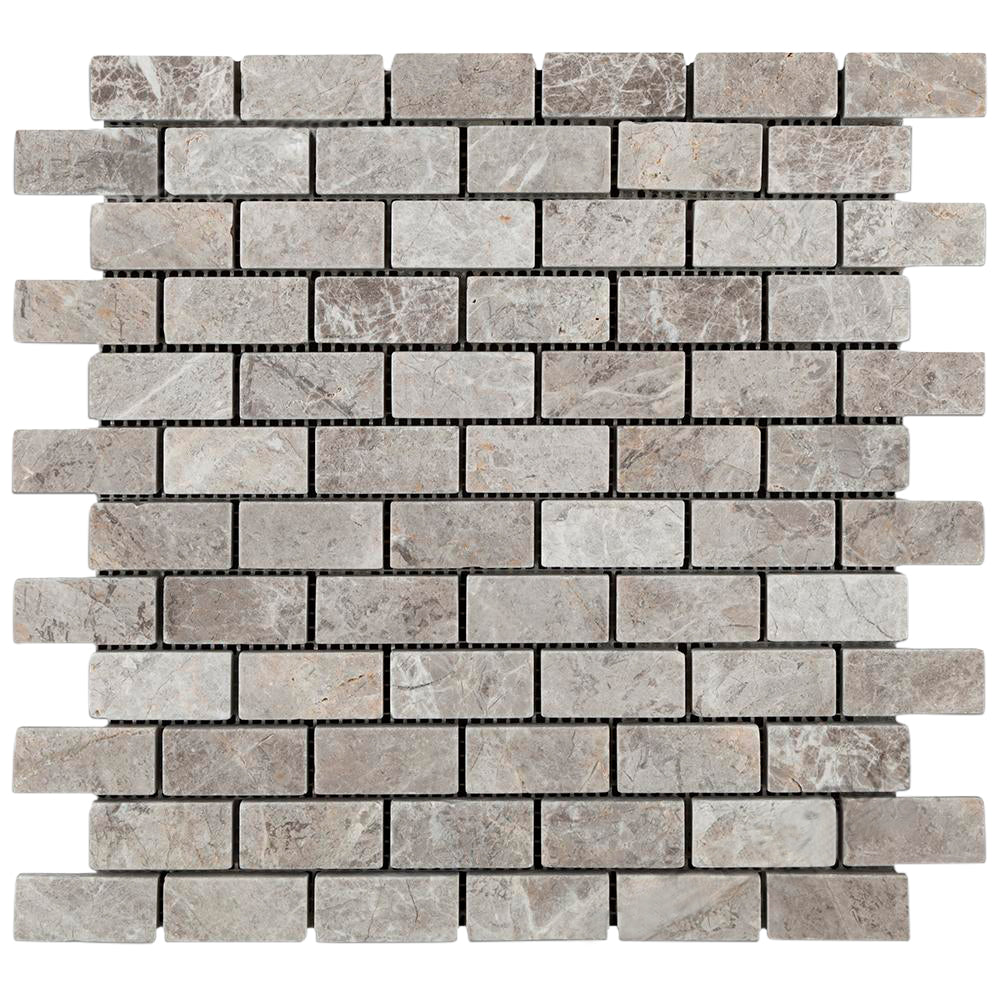 Azulejo de mosaico de mármol gris tundra de 1 x 2 pulgadas