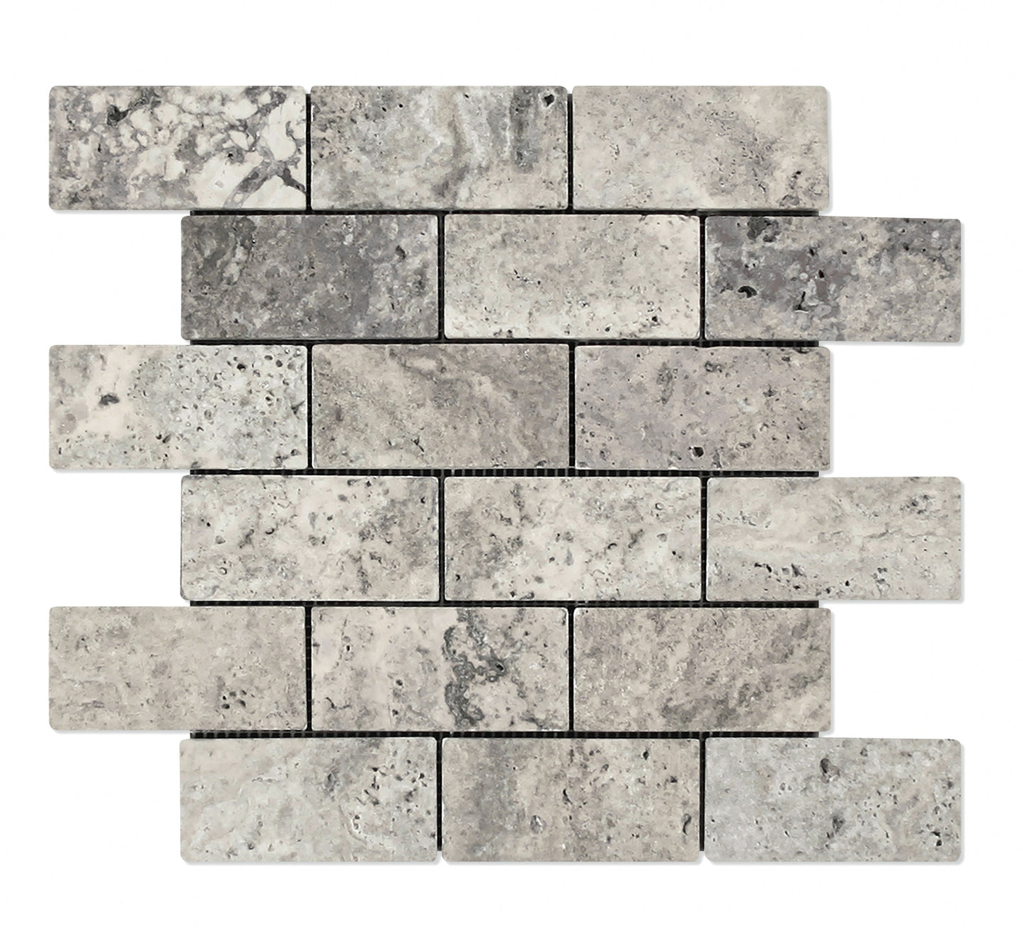 Azulejo de mosaico de mármol gris tundra de 2 x 4 pulgadas