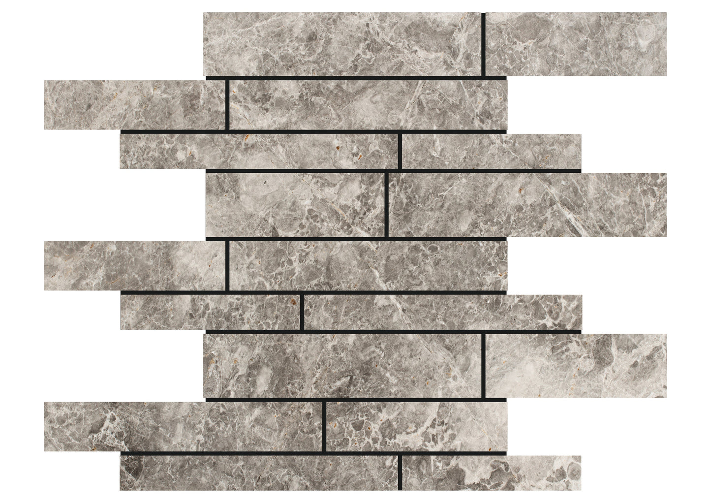 Azulejo de mosaico de tiras aleatorias pulidas de mármol gris tundra