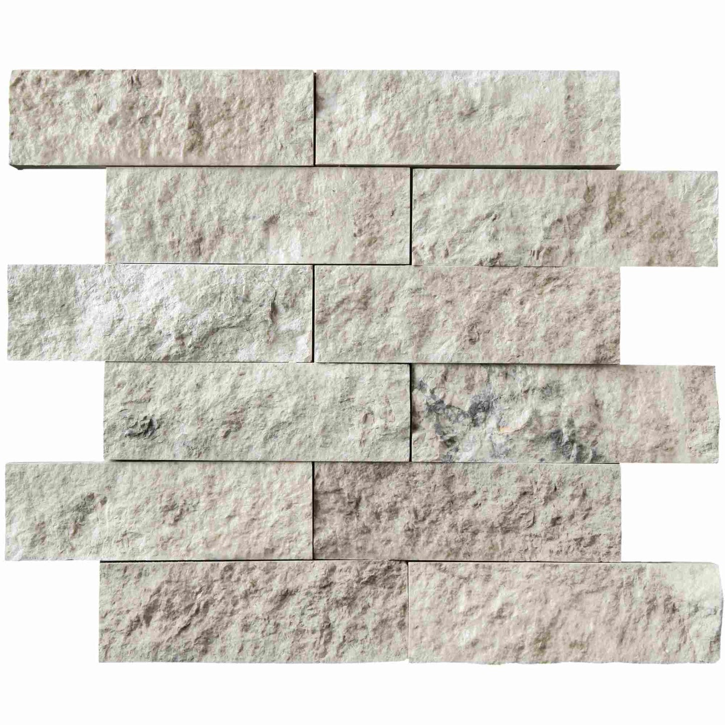 Azulejo de mosaico de ladrillos partidos de mármol gris tundra de 2 x 6 pulgadas