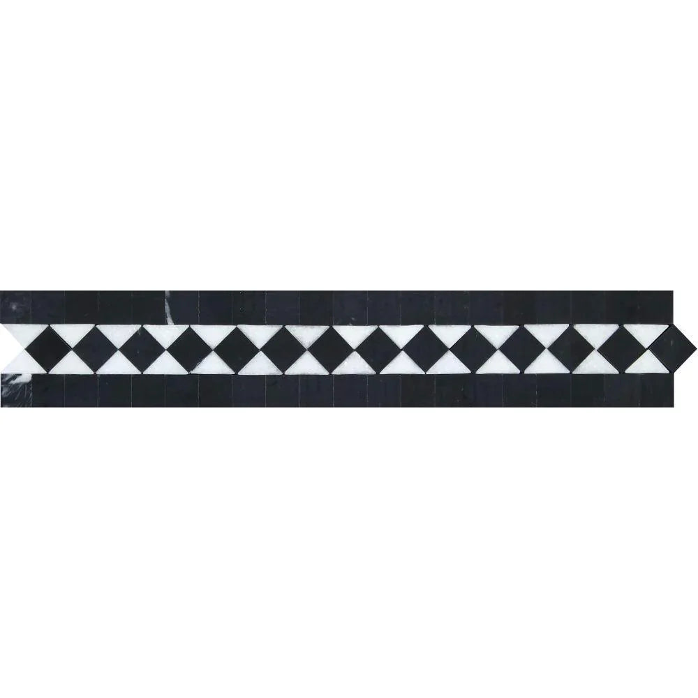 Thassos White Marble 2" X 12" 3/8 Polished BIAS Border w/ Black Dots