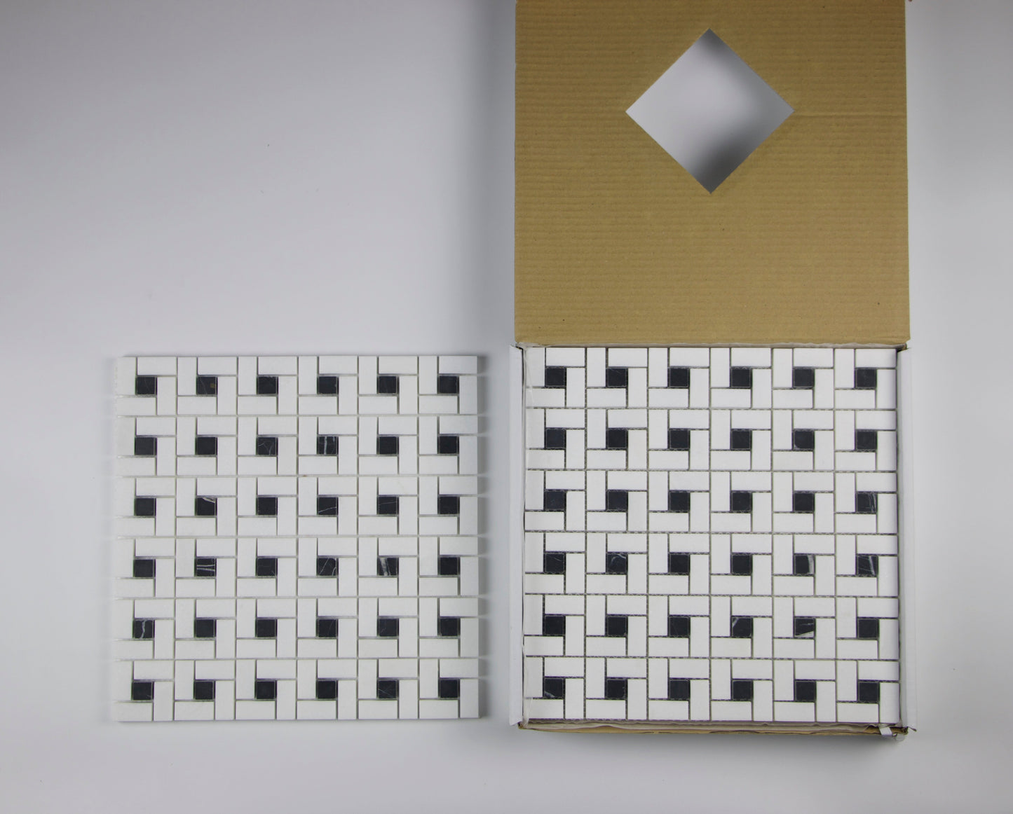 Thassos White Mini Pinwheel w/ Black Dots Mosaic Tile