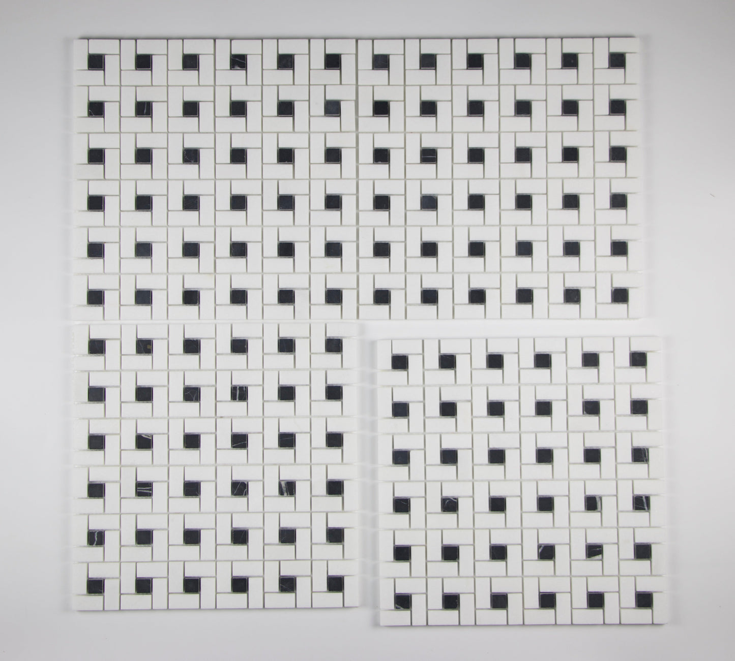 Thassos White Mini Pinwheel w/ Black Dots Mosaic Tile