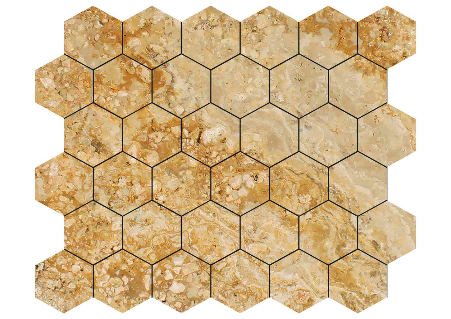 Azulejo de mosaico hexagonal de travertino Valencia de 5 x 5 cm