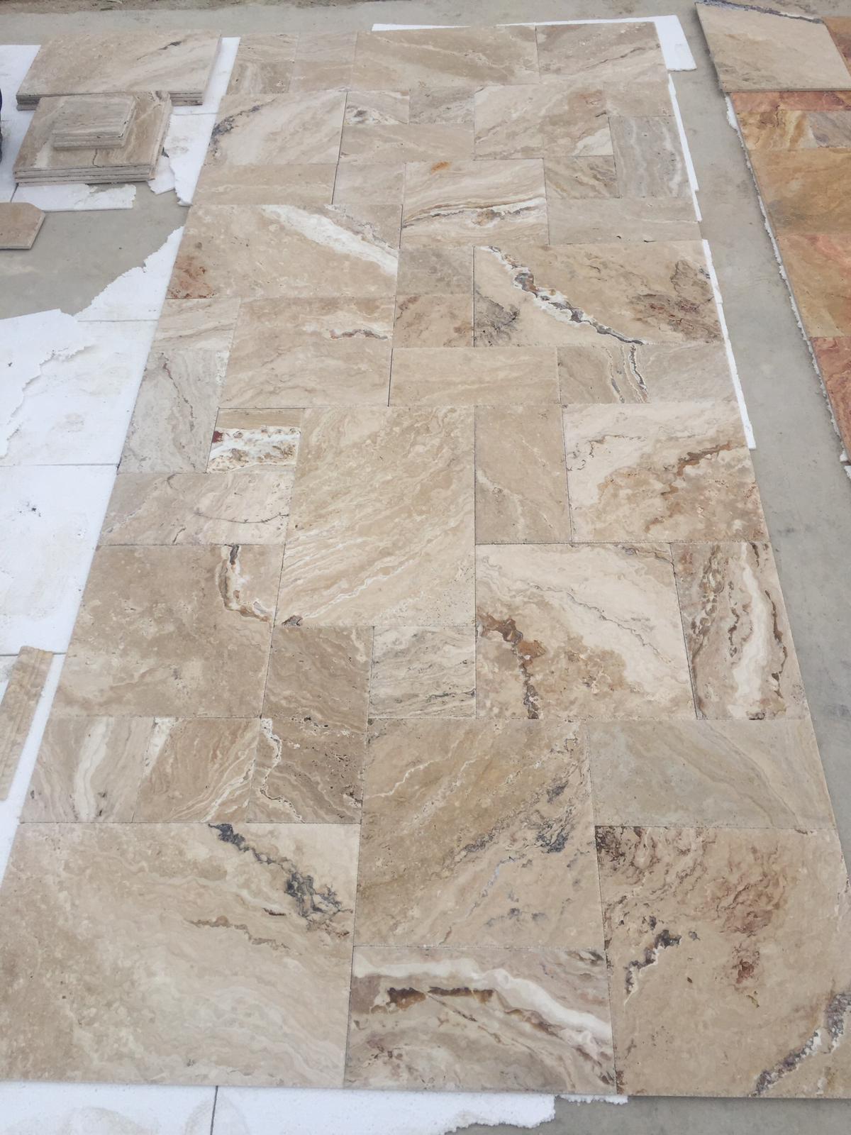 Valencia Travertine Brushed & Chiseled Versailles Floor Tile