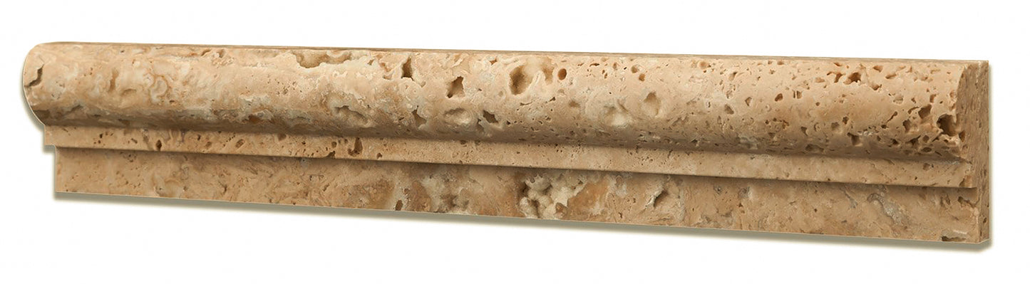 Azulejo de moldura para riel de silla de travertino nogal pulido de un solo escalón, 2 x 12 pulgadas