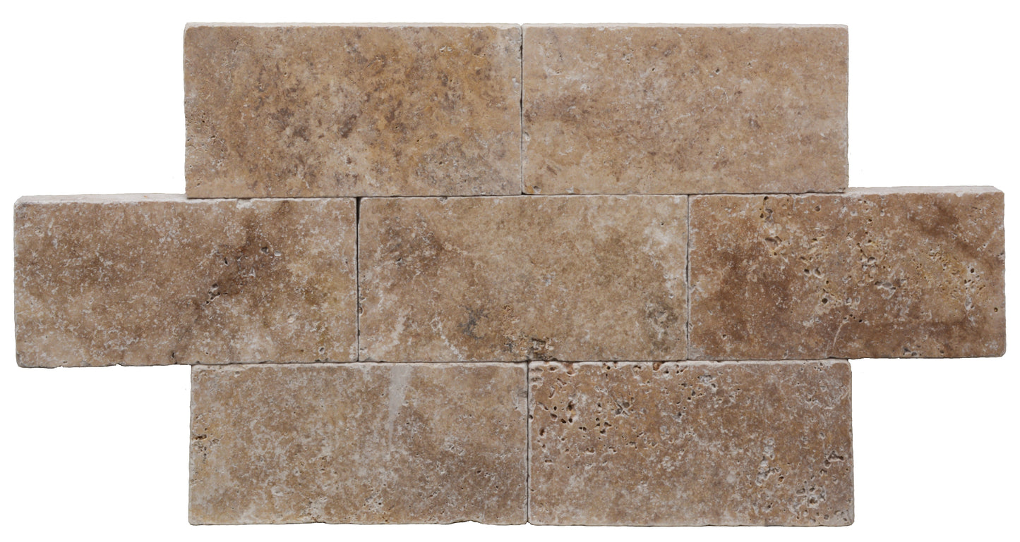 Walnut Travertine Tumbled Exterior Pool Paver 6x12" 1.25"