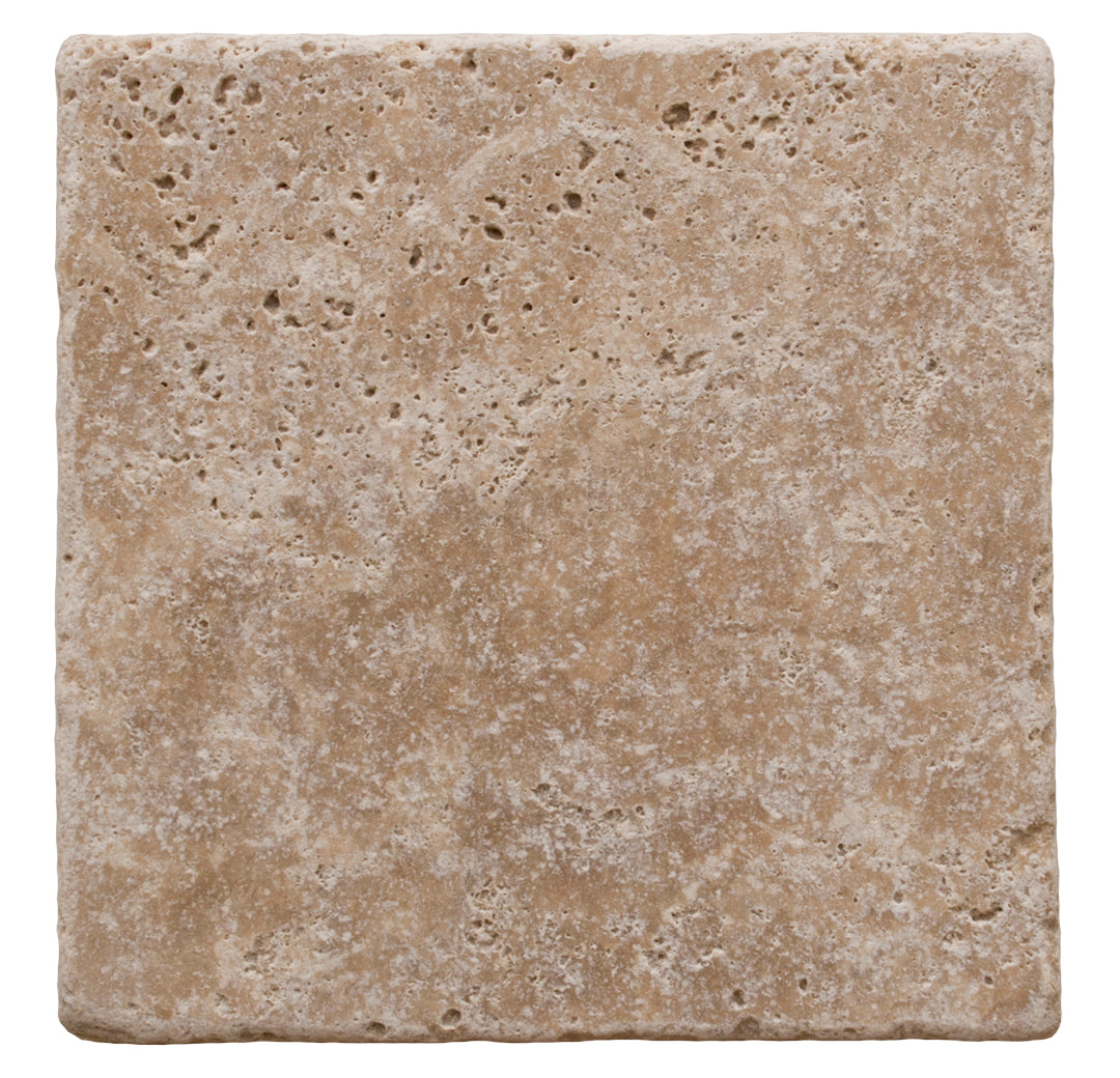 Walnut Travertine Tumbled Exterior Pool Paver 6x6" 1.25"