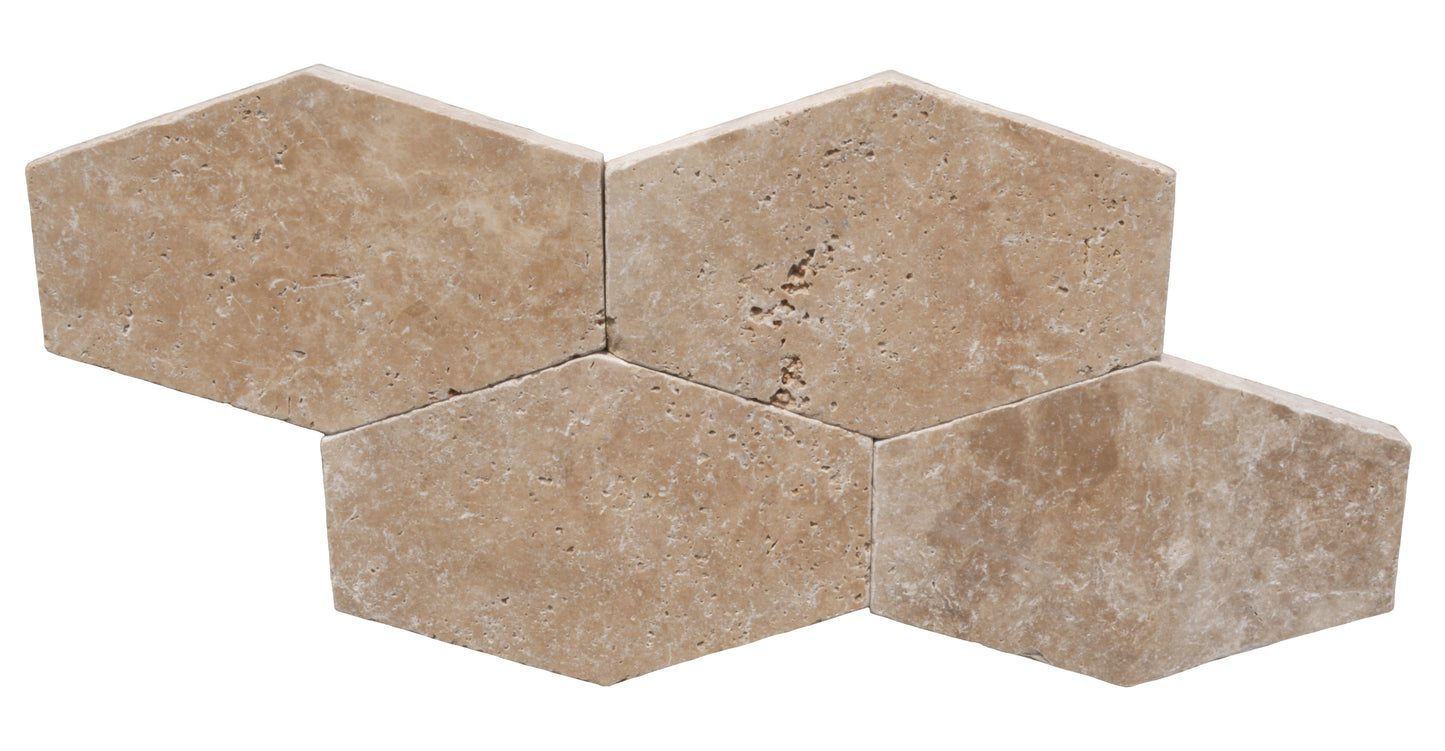 Walnut Travertine Tumbled Exterior Pool Paver Hexagon 1.25"
