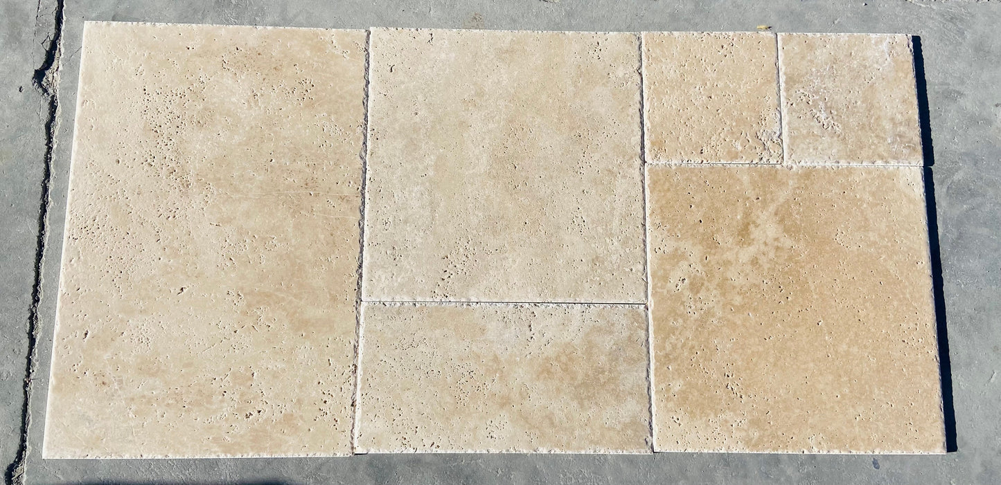 Azulejo de piso Versalles premium de travertino nogal cepillado y cincelado