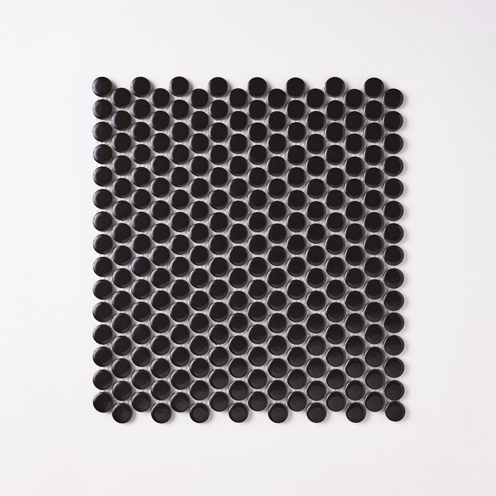 Italian Black Penny Round Matte Honed Backsplash Porcelain Mosaic Tile