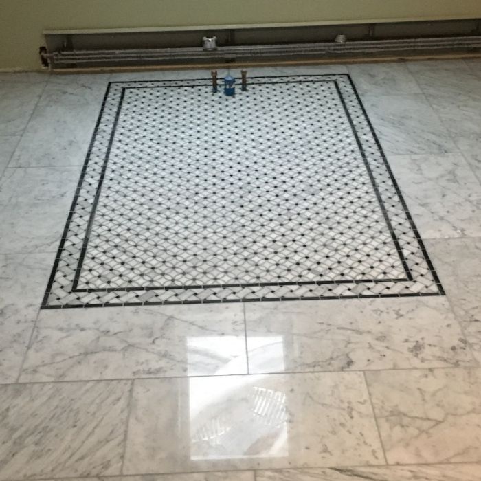 Carrara Italian White Basketweave with Black Dots Border Tile  4 3/4" x 12"