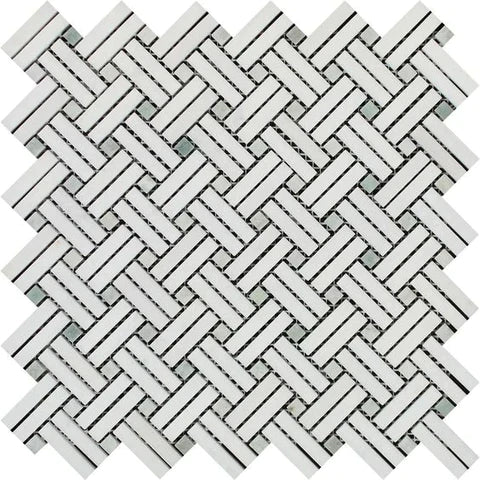 Thassos White Stanza Mosaic w/ Ming Green Dots Polished